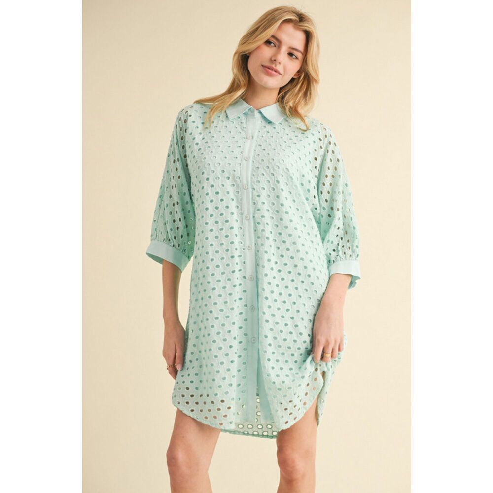 269. Aqua Eyelet Cotton Dress